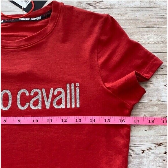 Roberto Cavalli Sport Red Graphic Print Crewneck T-Shirt Glitter Short Sleeve M - Picture 3 of 8